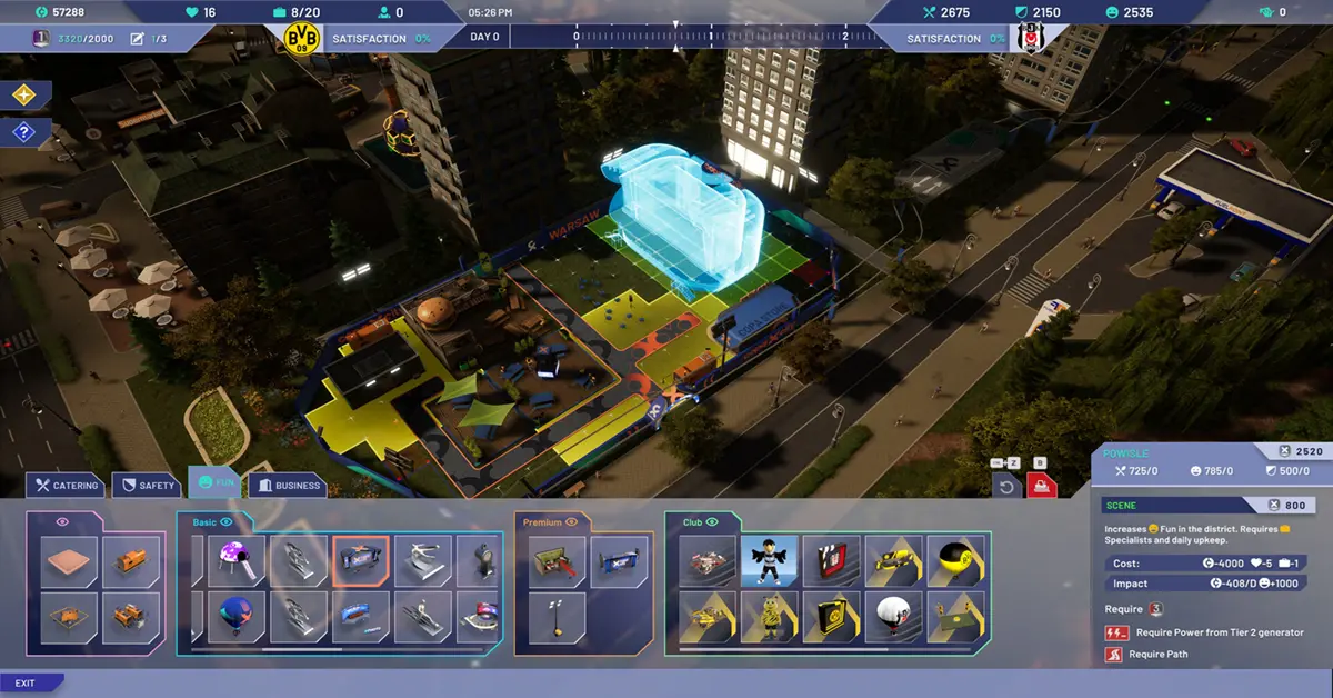 Interface de gestion de fan zone un jour de match dans Copa City