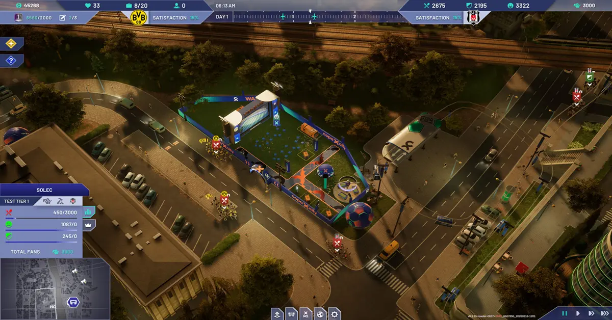 Gameplay de gestion de magnat de stade de football le jour du lancement de Copa City