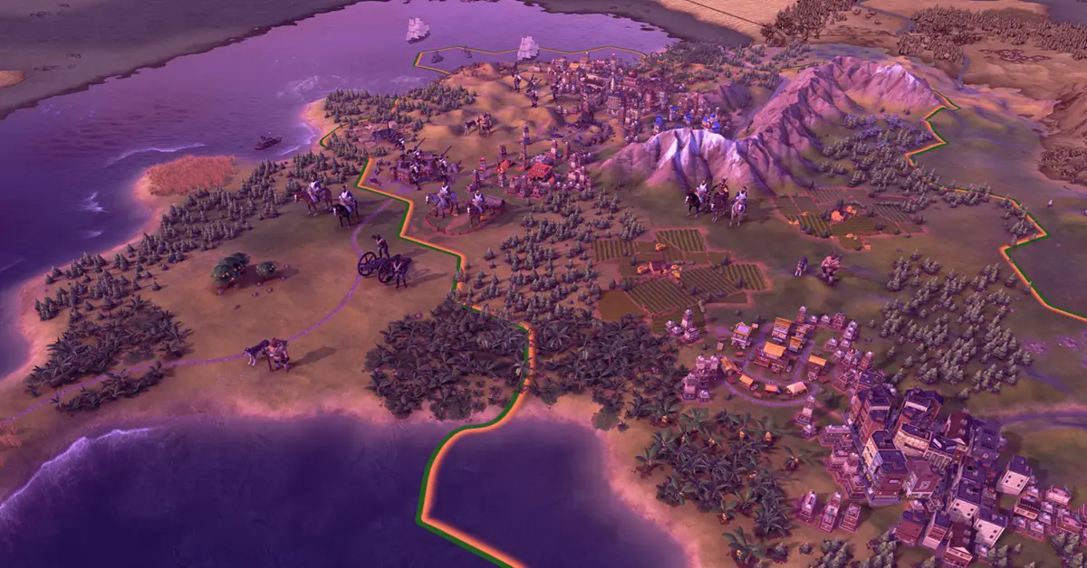 Civilization VI hex grid map showing empire expansion