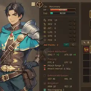 Crown and Adventure - Statistiques du Personnage