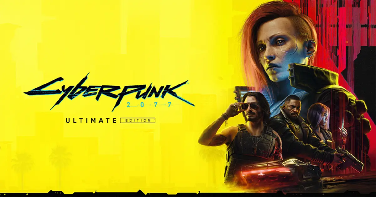 Illustration de couverture de Cyberpunk 2077 Ultimate Edition montrant V à Night City