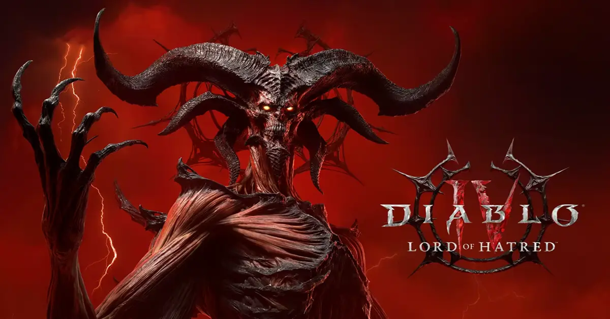  Artwork principal de Diablo 4 Lord of Hatred avec Méphisto et la nouvelle classe du Paladin