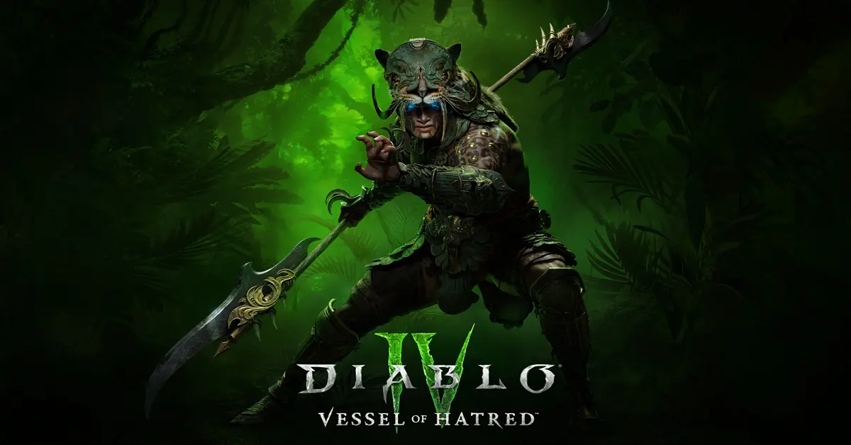 Illustration officielle de Diablo IV Vessel of Hatred présentant les jungles de Nahantu