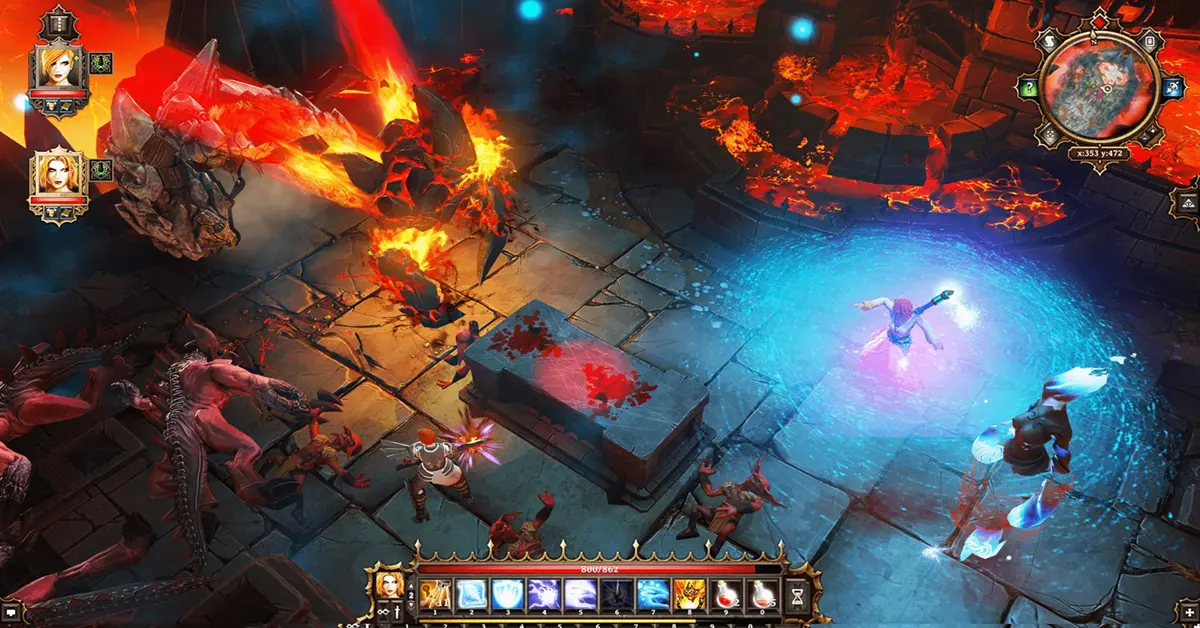 Combat tactique au tour par tour dans Divinity Original Sin Enhanced Edition montrant des effets dynamiques de magie élémentaire.