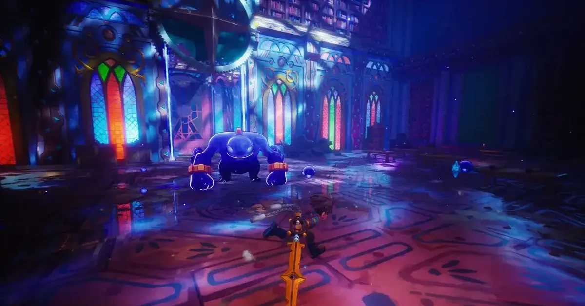 Le décor de nuit éternelle crée un contraste visuel saisissant dans Duskfade.