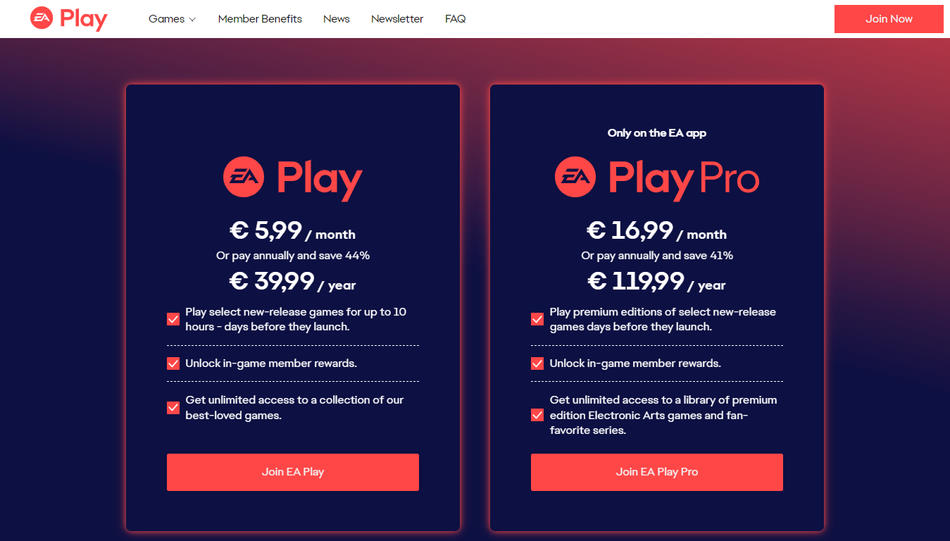 EA Play Standard et Pro, les nouveaux prix
