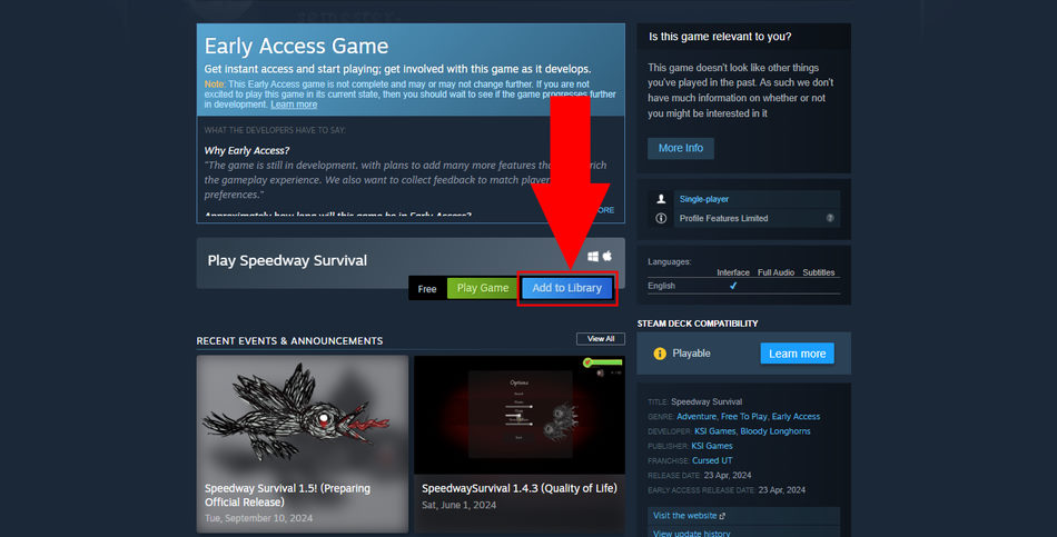 Comment ajouter Speedway Survival à la bibliothèque Steam