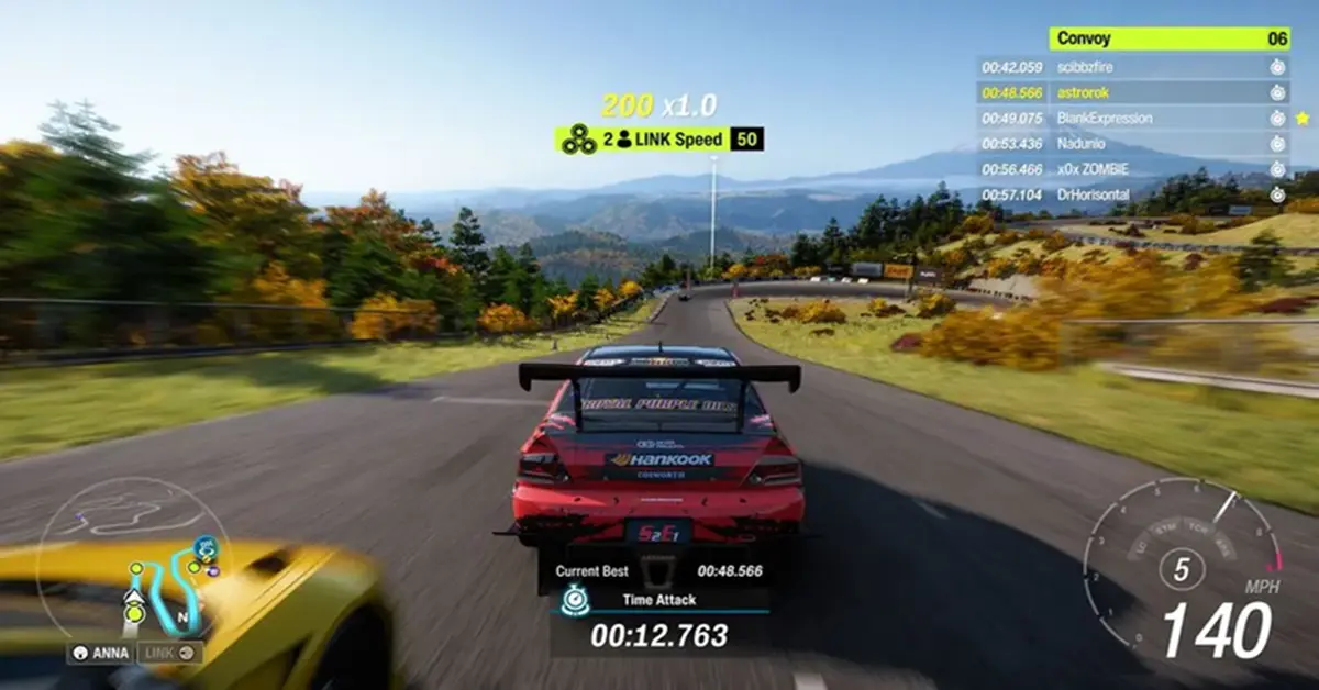 Interface de jeu de Forza Horizon 6 montrant un menu de redémarrage de course et la liste de plus de 550 voitures face à un col de montagne japonais
