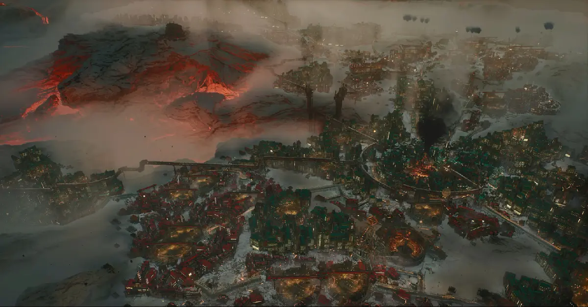 Frostpunk 2 Breach of Trust nouvel aperçu de la ville volcanique