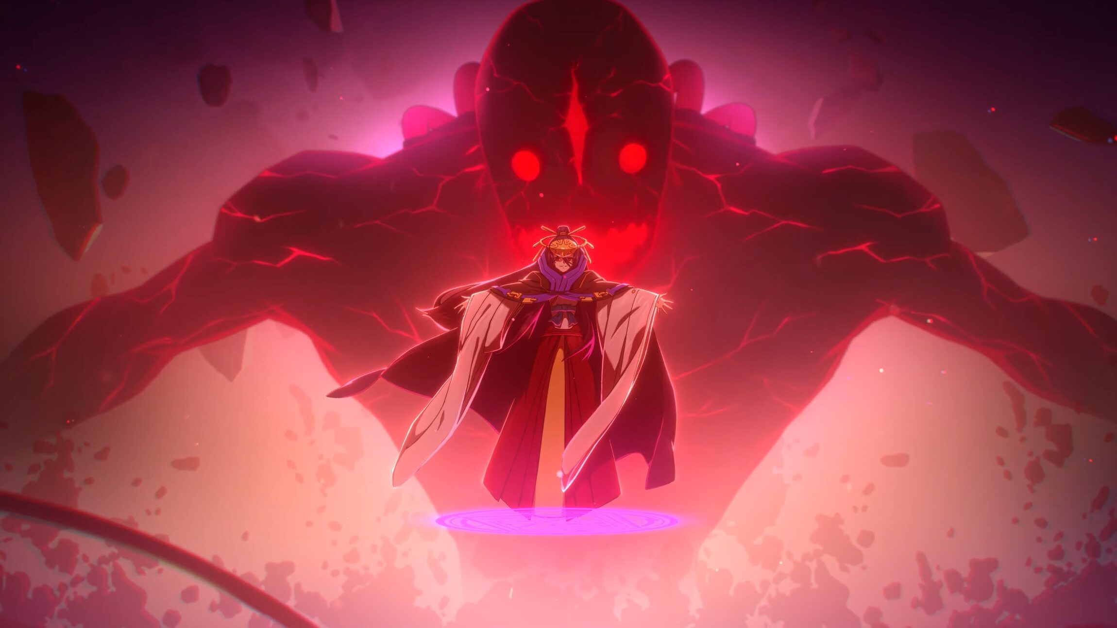 bad guy devant un titan gigantesque