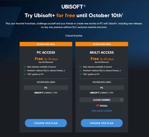 Ubisoft+ gratuit