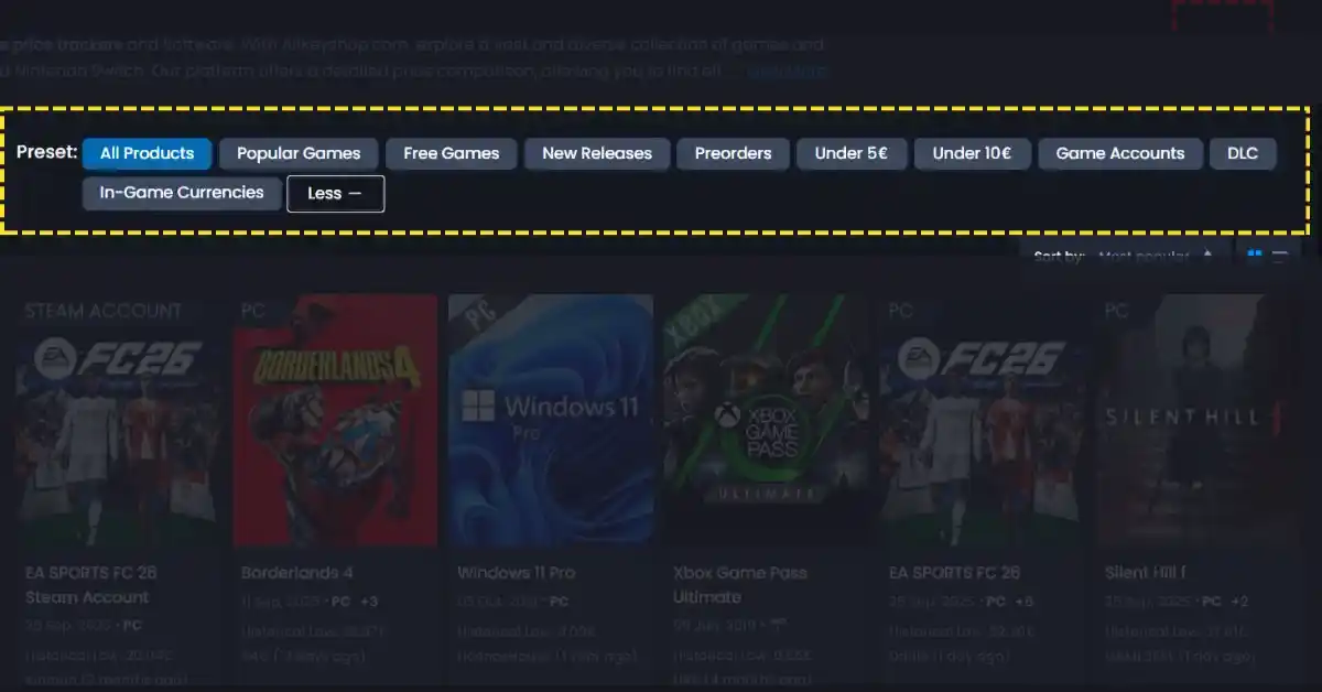 Préréglages du Catalogue Goclecd