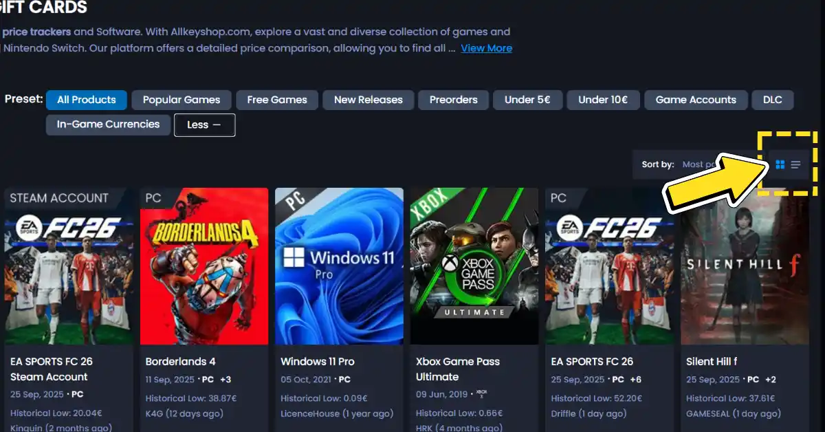 Vue Grille ou Vue Liste