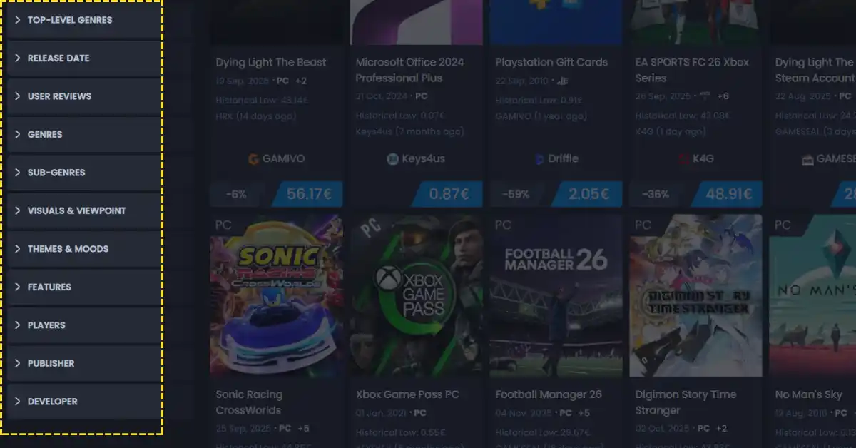 Plus de Filtres de Recherche