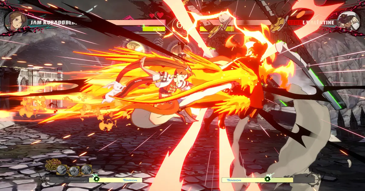 Jam Kuradoberi exécutant un combo dynamique dans la Saison 5 de Guilty Gear Strive.