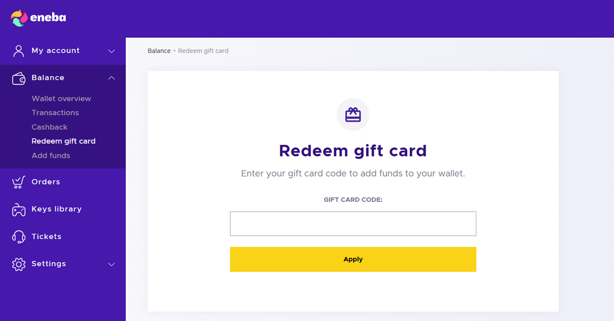 Utiliser une carte cadeau ENEBA