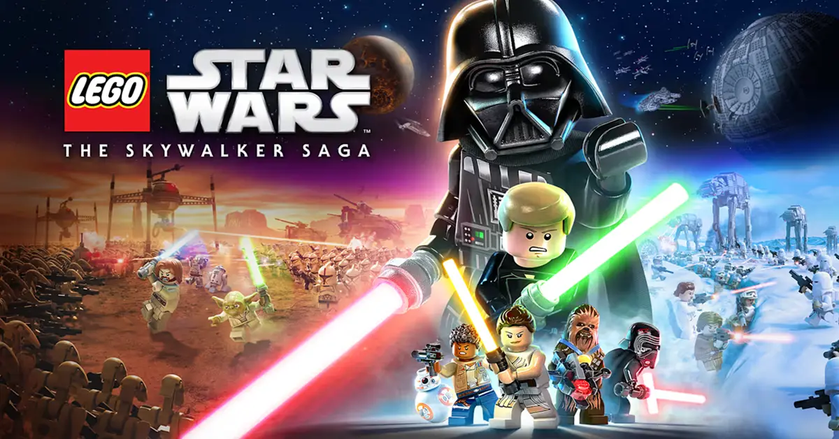 LEGO Luke Skywalker allumant son sabre laser bleu sur fond de paysage désertique