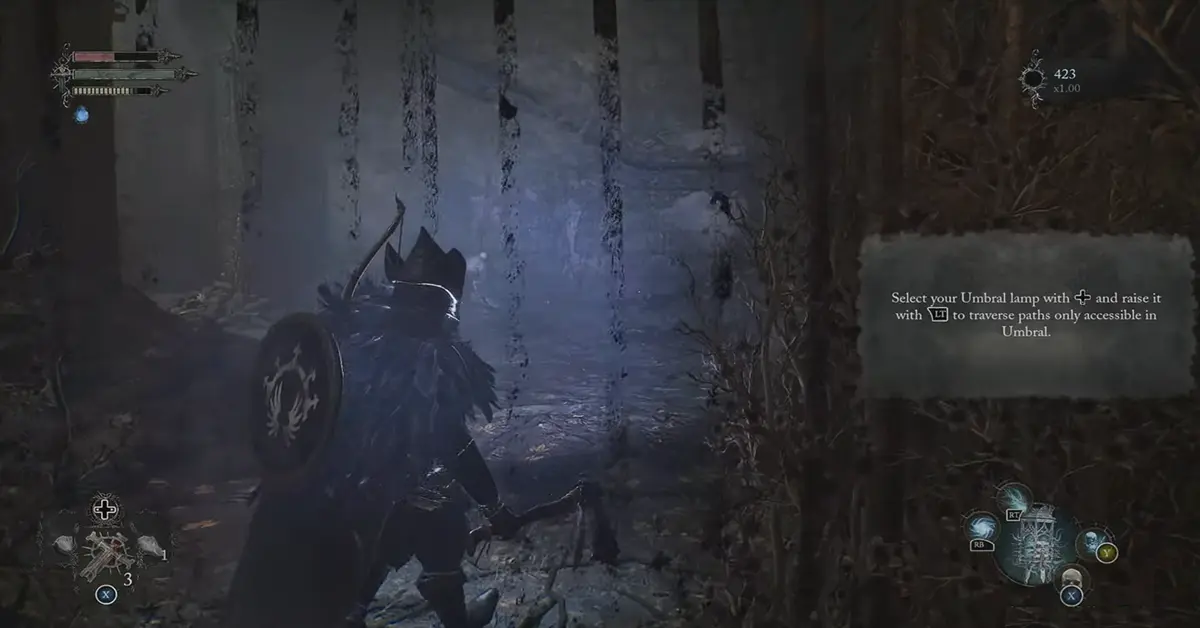 Comparaison côte à côte du même lieu dans les dimensions Axiom et Umbral.