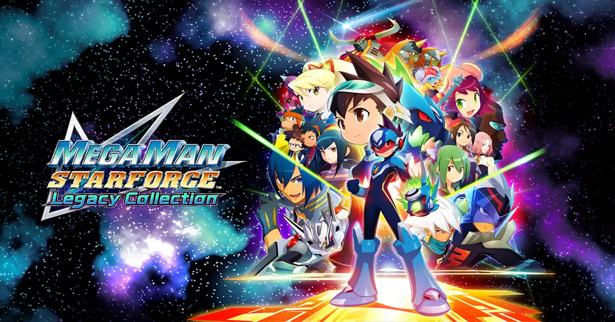 Key art de Mega Man Star Force Legacy Collection avec Geo Stelar et Omega-Xis