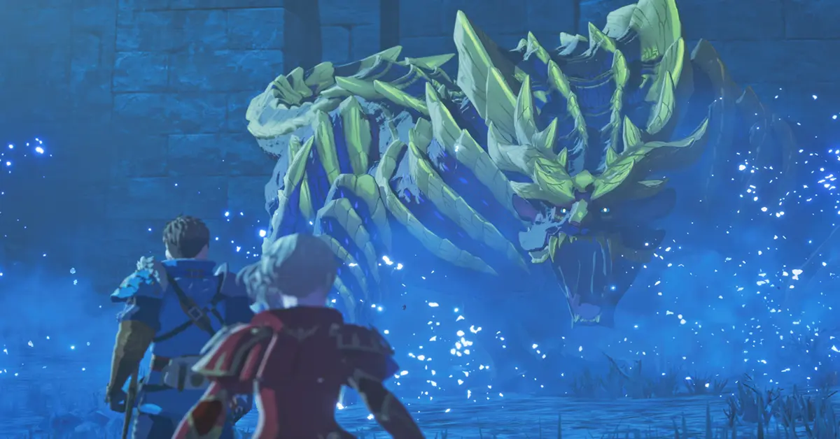 Interface de combat au tour par tour montrant un Ranger et un Rathalos face à un monstre infecté par le cristal.