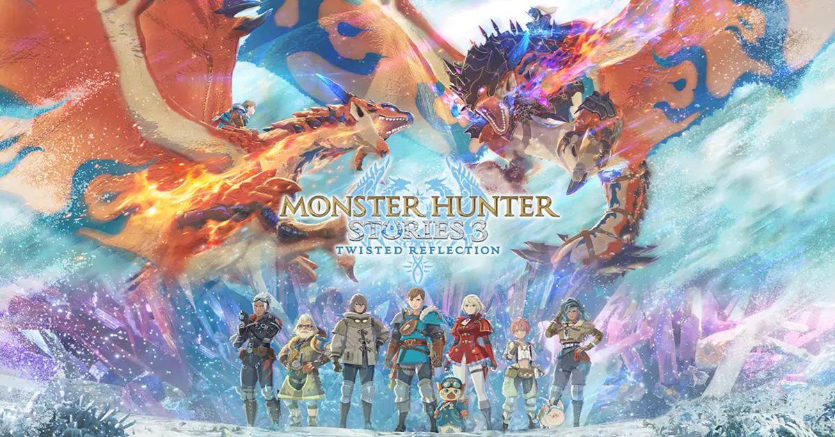 Rathalos jumeaux survolant les cieux dans Monster Hunter Stories 3.