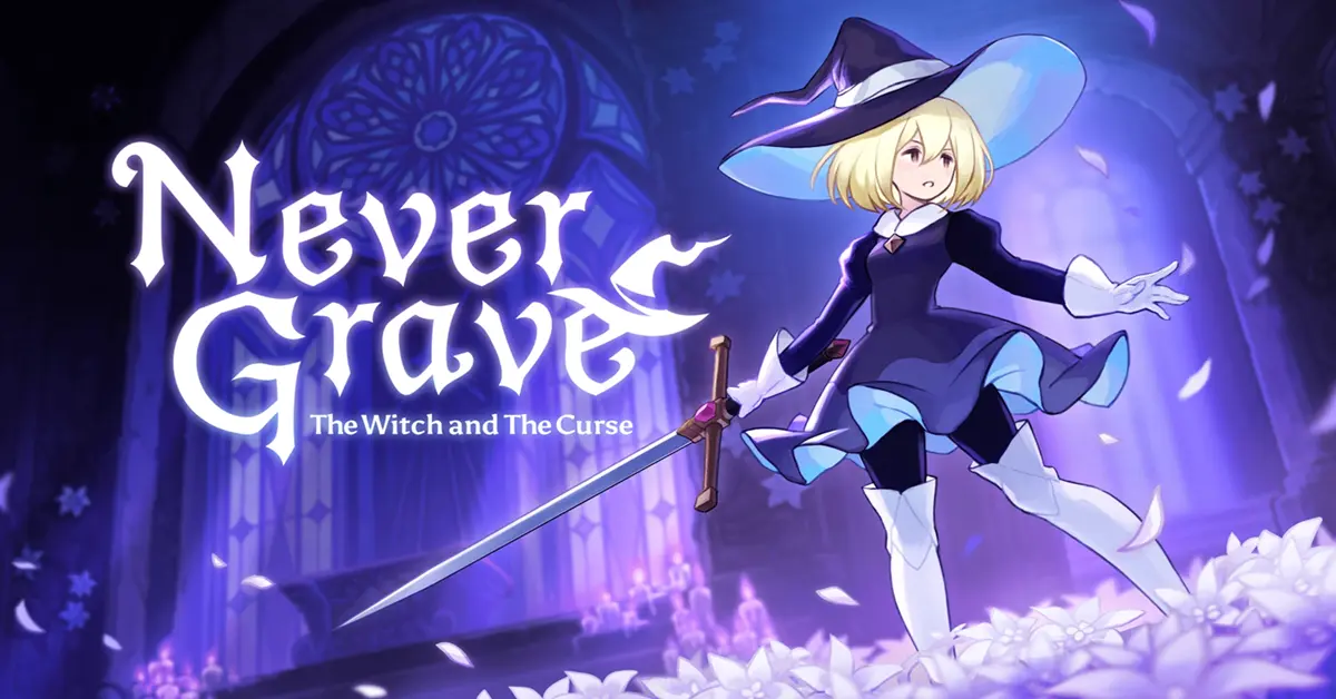 Artwork principal de Never Grave The Witch and The Curse montrant la protagoniste magique