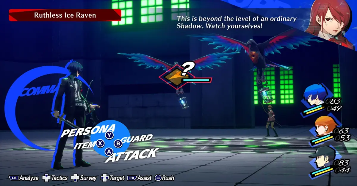 Interface de combat au tour par tour de Persona 3 Reload montrant la mécanique de 