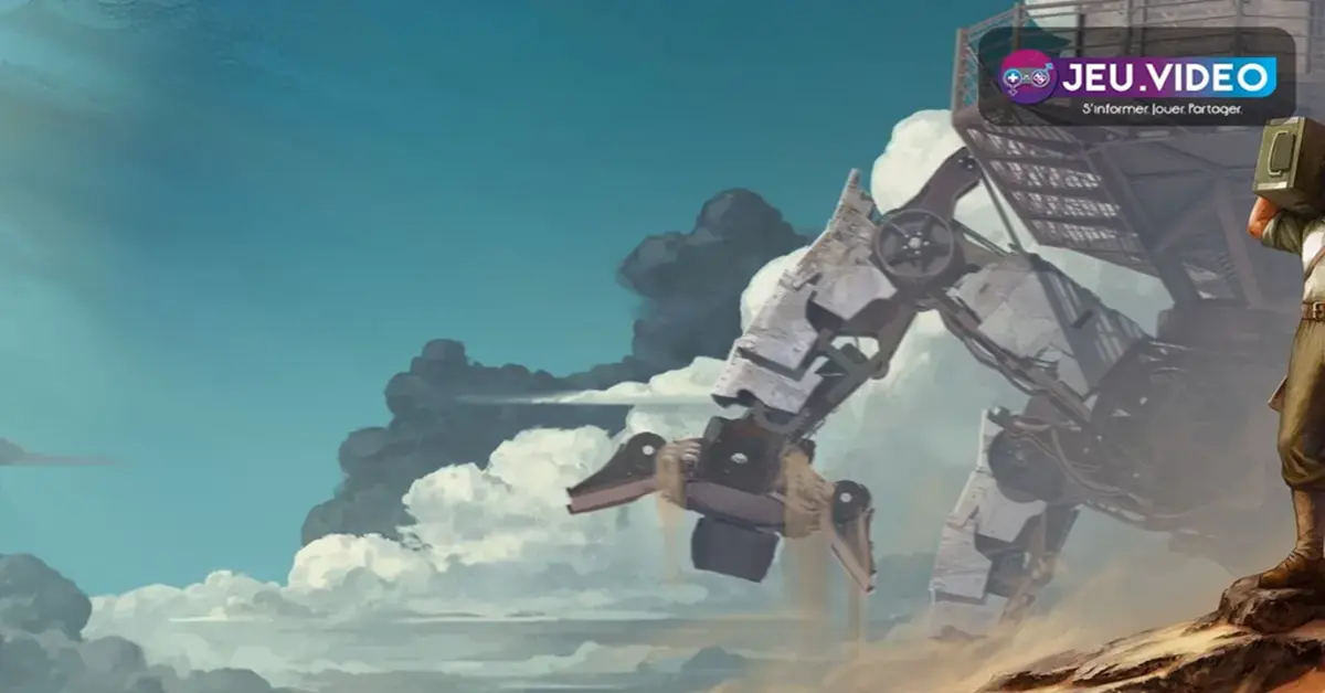 Un énorme mecha Trampler personnalisé marchant à travers un paysage désertique en ruines dans SAND Raiders of Sophie