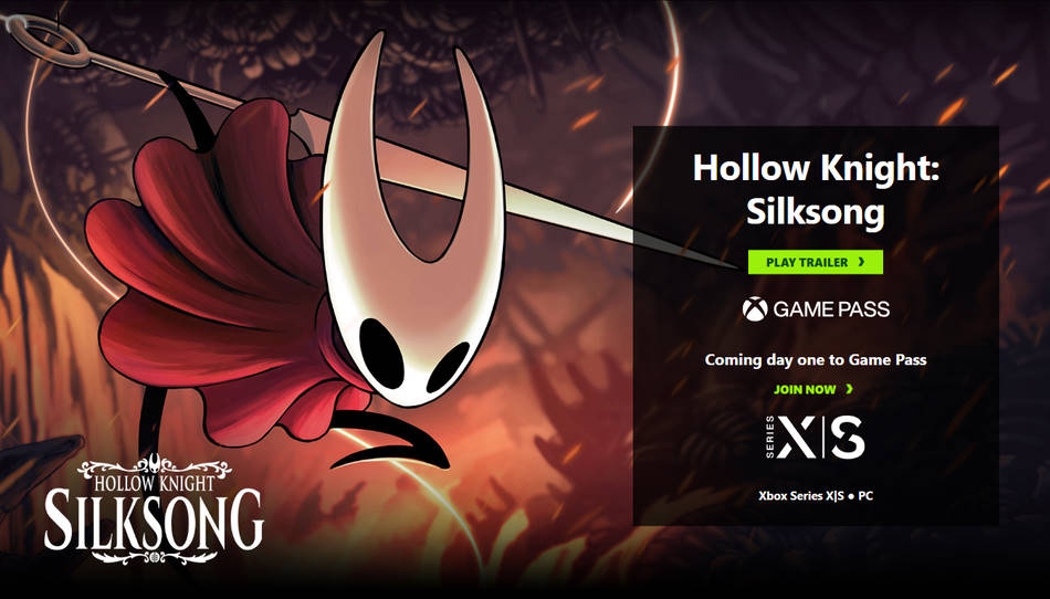 Page officielle de Microsoft pour Hollow Knight Silksong