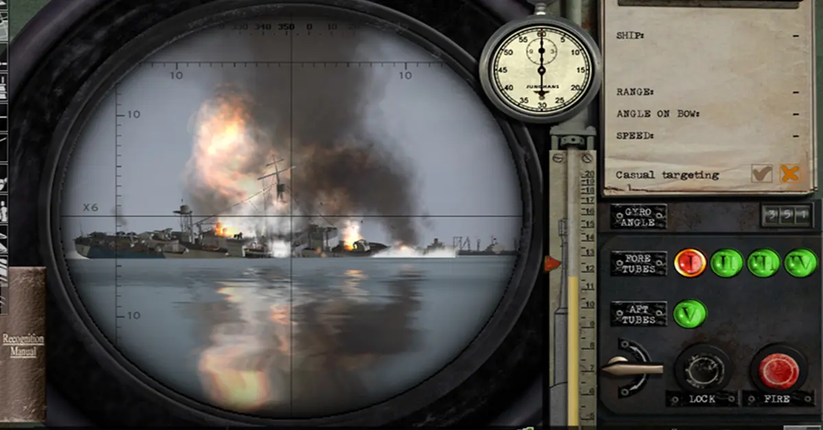 Gameplay du mod GWX de Silent Hunter 3 montrant un ciblage périscopique avancé