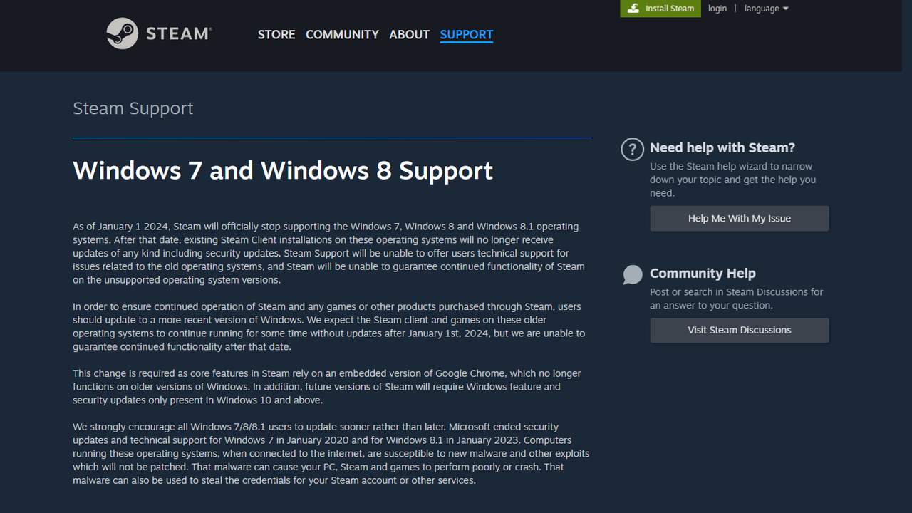 Annonce officielle de Valve sur la fin du support pour Windows 7, 8 et 8.1 Annonce officielle de Valve sur la fin du support pour Windows 7, 8 et 8.1