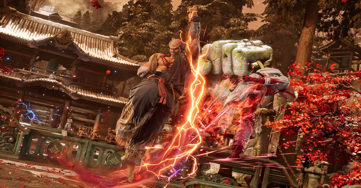 Heihachi Mishima place un combo dévastateur dans une arène de Tekken 8