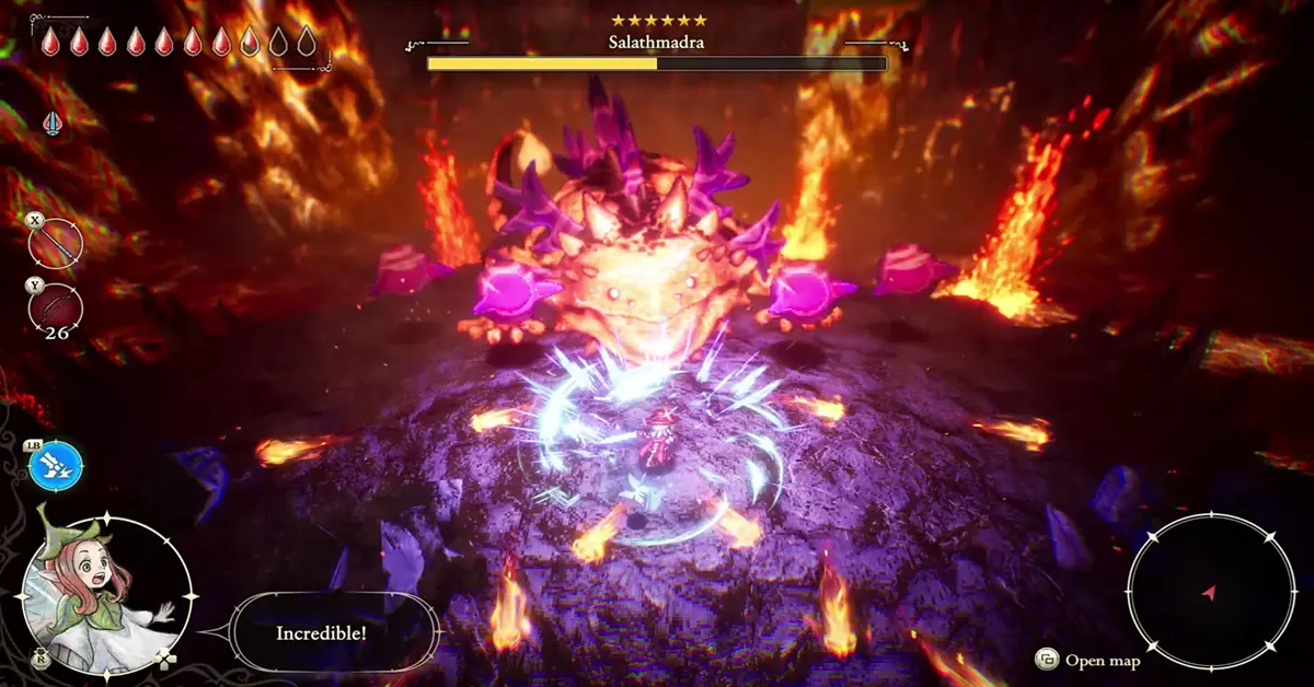 Elliot combattant un boss dans un style HD-2D