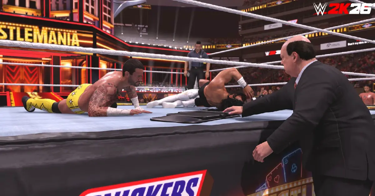 CM Punk exécutant une prise de finition sur un adversaire dans WWE 2K26