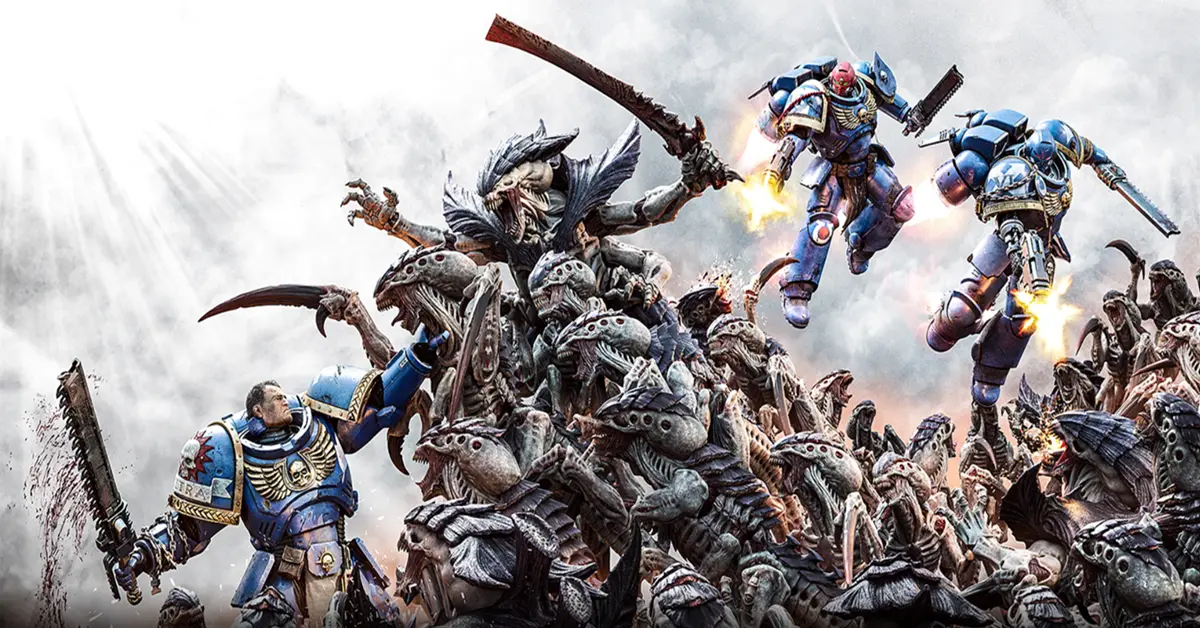 Space Marine tirant au bolter sur des nuées de Tyranides dans Warhammer 40k Space Marine 2