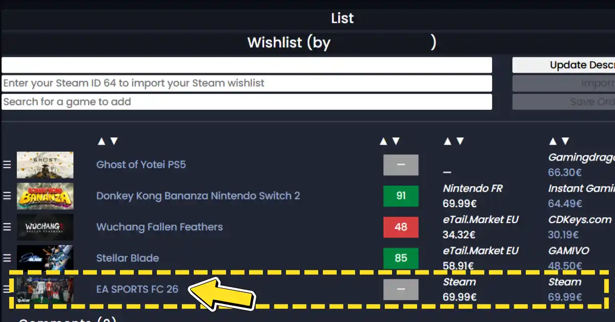 Jeu ajouté à la Wishlist