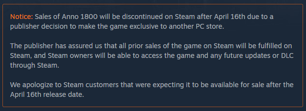 Anno 1800 Steam Notice