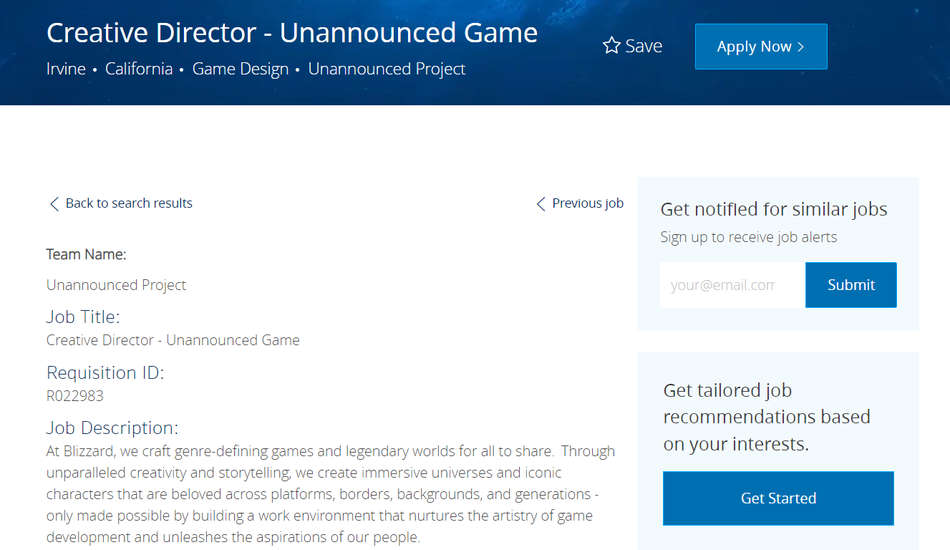 Blizzard propose un poste de Directeur Créatif pour un nouveau jeu
