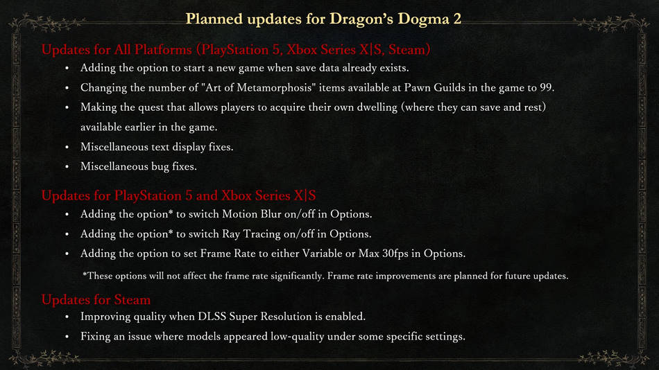 Contenu des correctifs et changements de la nouvelle mise à jour de Dragon’s Dogma 2