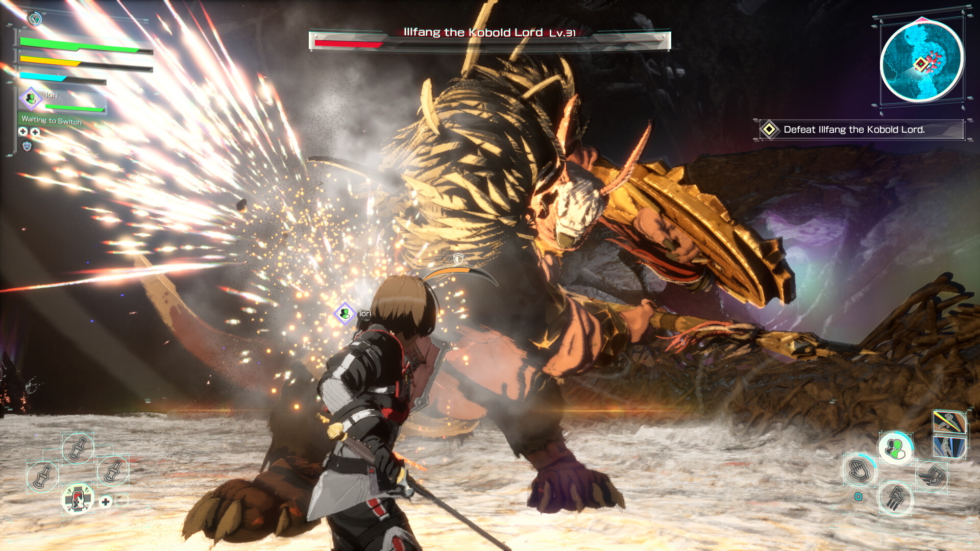 Scène de combat Echoes of Aincrad avec ambiance action RPG en donjon