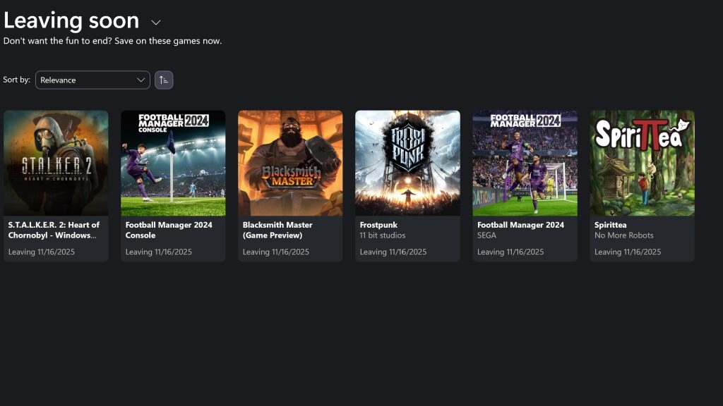 Leaving Soon Game Pass November 2025