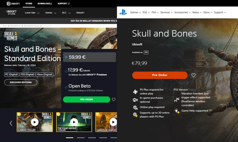 Prix de Skull & Bones en Europe: PC vs PS5 Prix de Skull & Bones en Europe: PC vs PS5