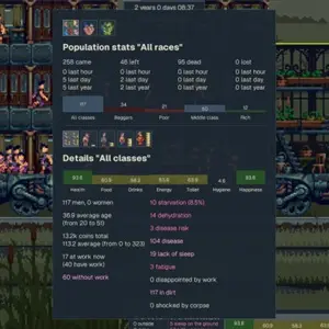 Steel Artery Train City Builder - Statistiques de la Population