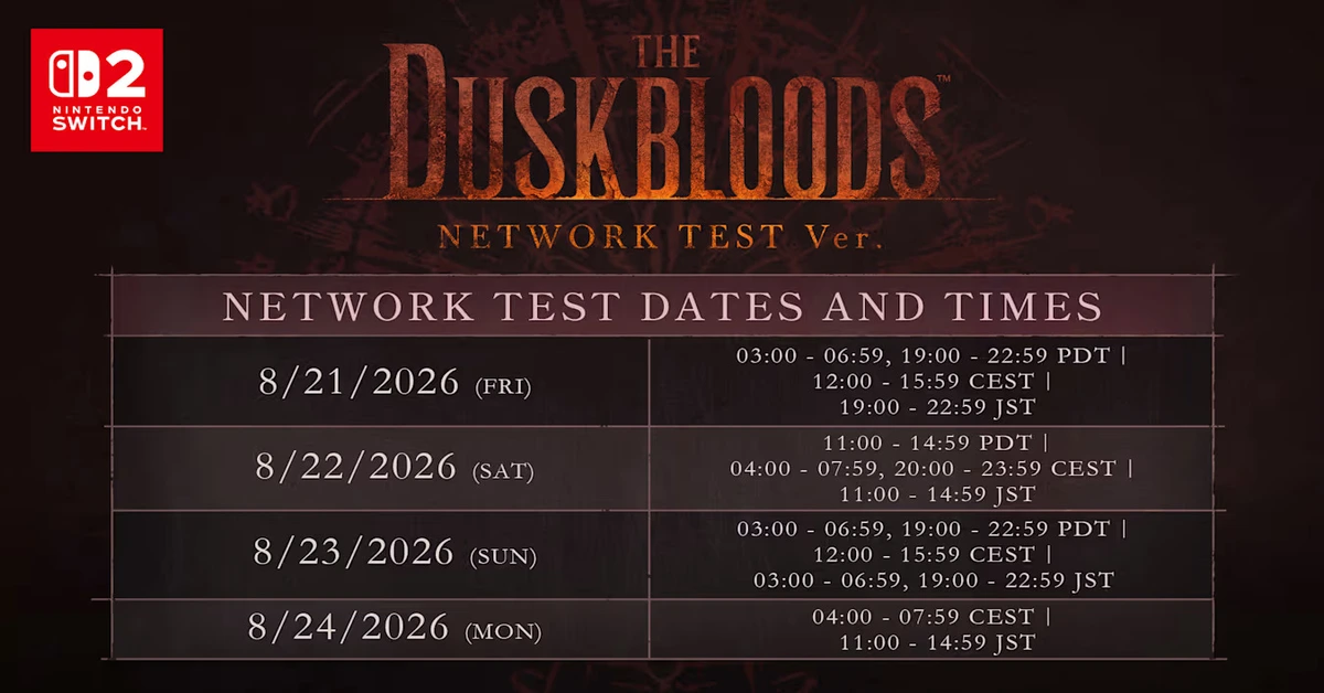 Calendrier du test réseau de The Duskbloods