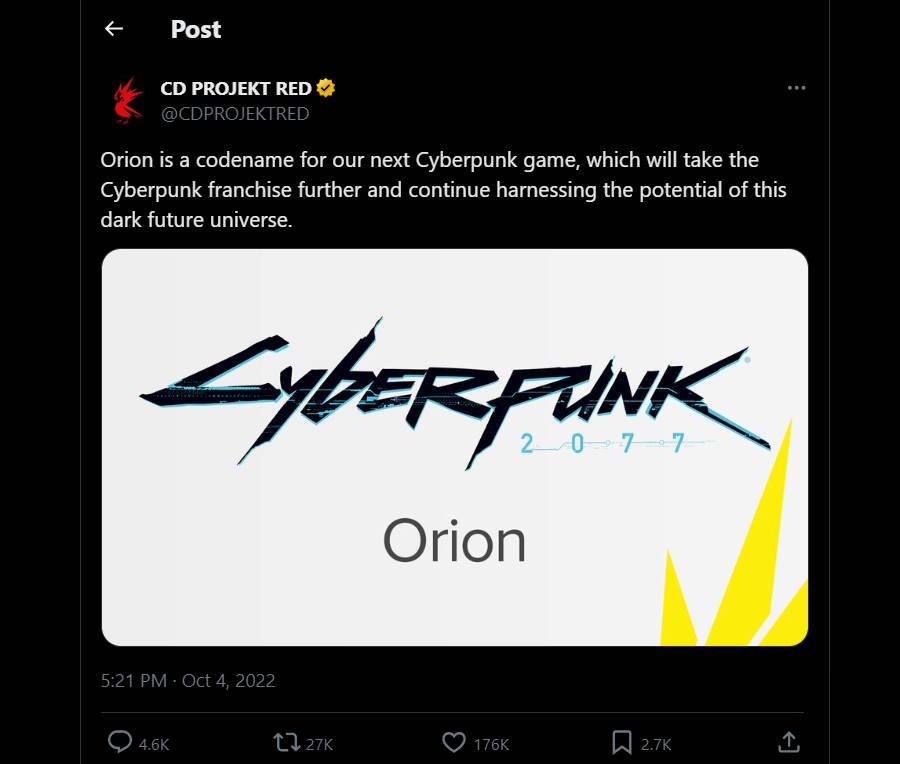 CD Projekt Red annonce Project Orion, suite de Cyberpunk 2077