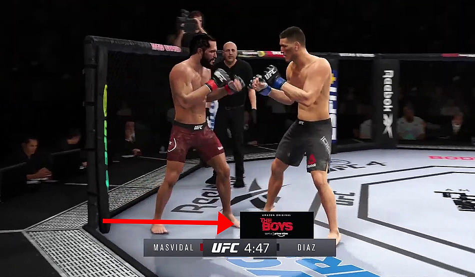 Exemple d'EA UFC4 avec des publicités pour la série Amazon The Boys